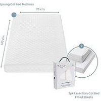 Tutti Bambini Sprung Cot Mattress (60 X 120 Cm) With Essentials 2Pk Fitted Sheets