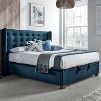 Brunton - Super King Size - Winged Ottoman Storage Bed - Blue - Velvet - 6ft