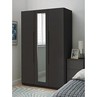 One Call Monaco Ready Assembled 3 Door Wardrobe With Centre Mirror - Dark Grey Gloss